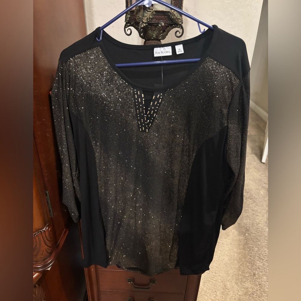 Kim Rogers Black Top with Gold Metallic Sparkle
